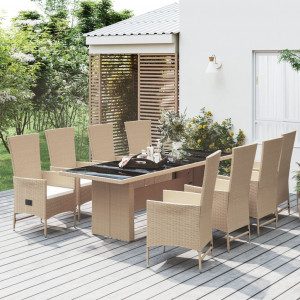 Set comedor de jardín 9 pzas con cojines ratán sintético beige D