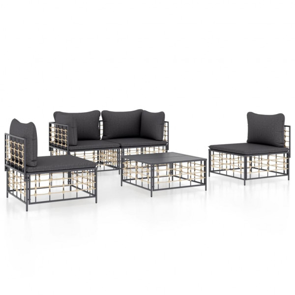 Furniture de jardim 5 peças e almofadas ratão PE anthracite D