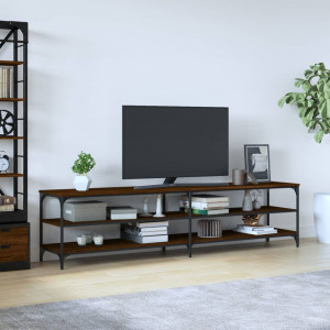 Mueble TV metal y madera contrachapada roble marrón 200x30x50cm D