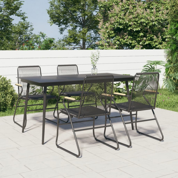 Conjunto de jantar de jardim 5 peças em rattan PVC preto D