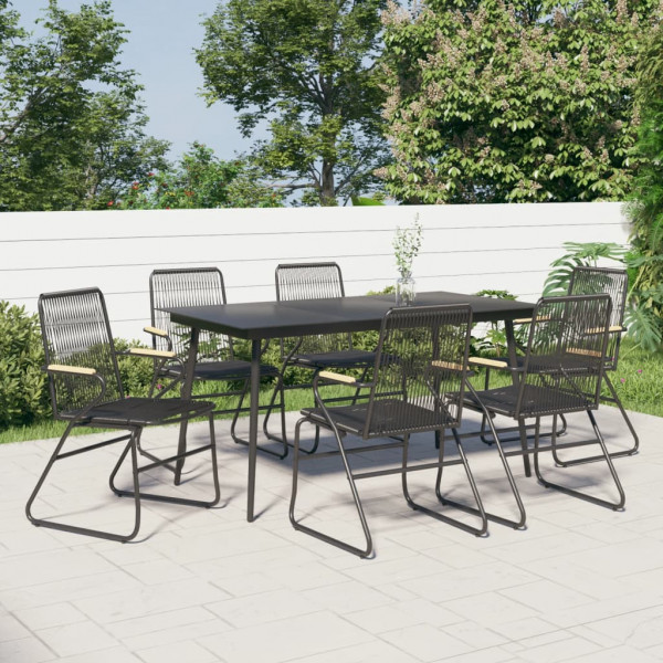 Conjunto de jantar de jardim com 7 peças de rattan PVC preto D