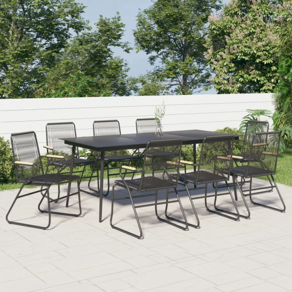 Conjunto de jantar de jardim 9 peças em rattan PVC preto D