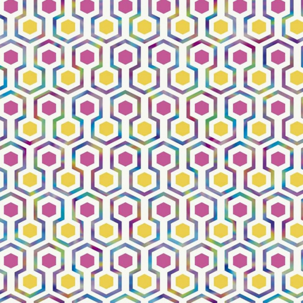 Good Vibes Papel de parede Hexagon Pattern rosa e amarelo D
