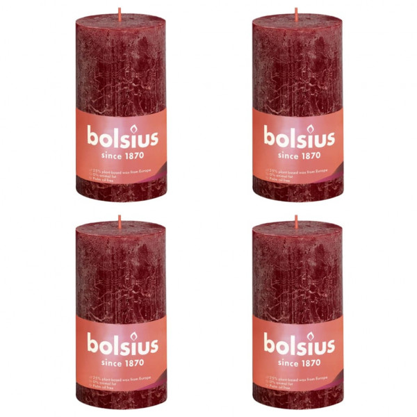 Bolsius Velas rústicas Shine 4 unidades rojo terciopelo 130x68 mm D