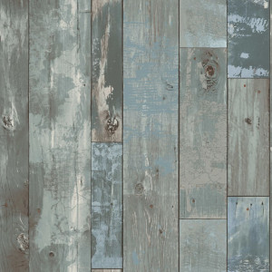 DUTCH WALLCOVERINGS Papel de pared pintado trozos madera gris y azul D