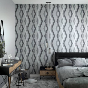 Topchic Papel de parede de linhas gráficas diamantes cinza e preto D