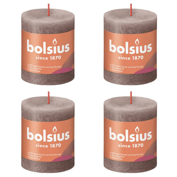 Bolsius Velas rústicas Shine 4 unidades gris pardo rústico 80x68 mm D