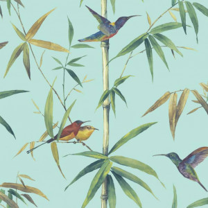 Noordwand Papel pintado Kolibri and Bamboo turquesa D
