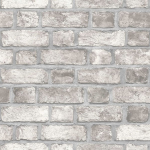 Homestyle Papel pintado Brick Wall gris y blanco roto D