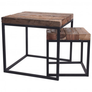 H&S Collection Juego de mesas auxiliares 2 piezas madera de teca D