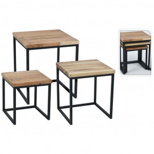 H&S Collection Jogo de mesas auxiliares 3 peças madeira de teca D