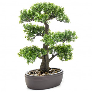 Emerald Mini bonsái de ficus artificial sobre maceta marrón 43 cm D