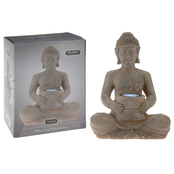 ProGarden Figura de Buda Polystone com lâmpada solar D