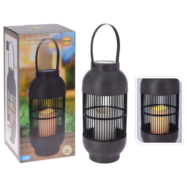 ProGarden Lanterna solar LED com vela de vime preta D