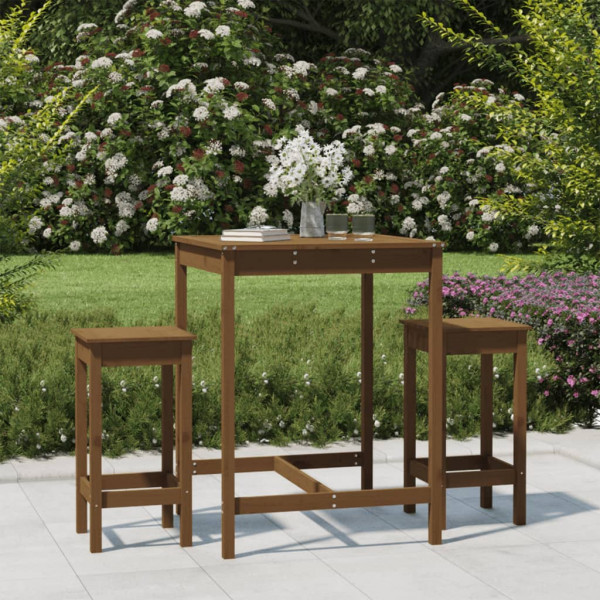 Mesa e banquinhas de jardim 3 pzas madeira pinheiro marrom mel D