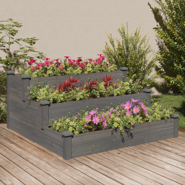 Jardinera arriate madera maciza de abeto gris 120x120x56 cm D