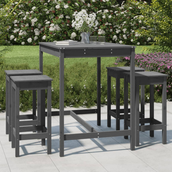 Set de mesa y taburetes altos jardín 5 piezas madera pino gris D