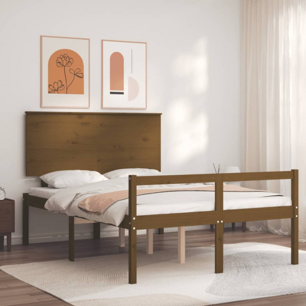 Estrutura cama de casal com cabeçote madeira marrom mel D