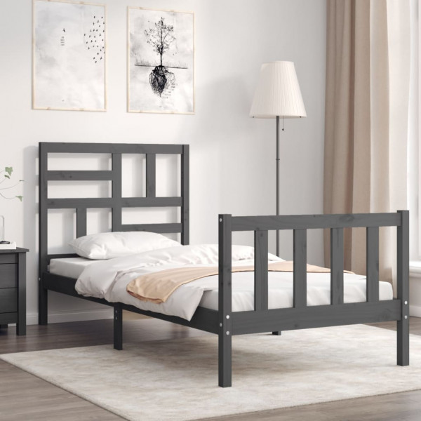 Estructura de cama con cabecero madera maciza gris 90x200 cm D