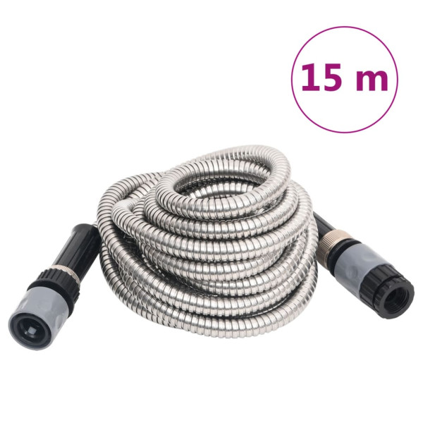 Mangueira de jardim e pulverizador aço inoxidável prata 14mm 15 m D