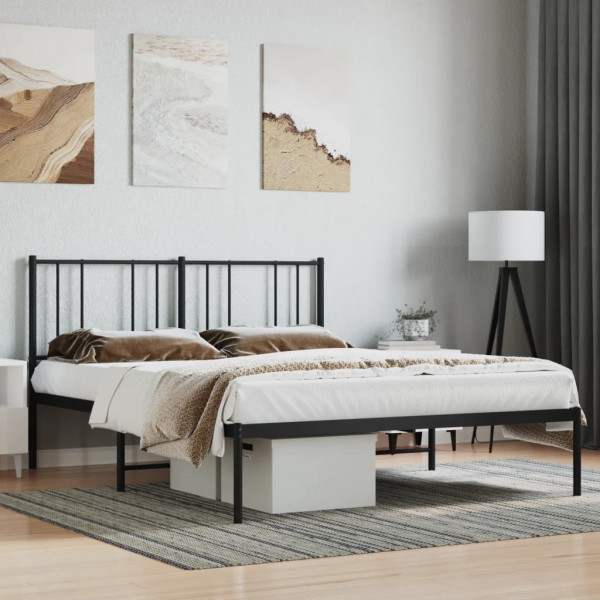 Estrutura de cama com cabeçalho de metal preto 140x190 cm D