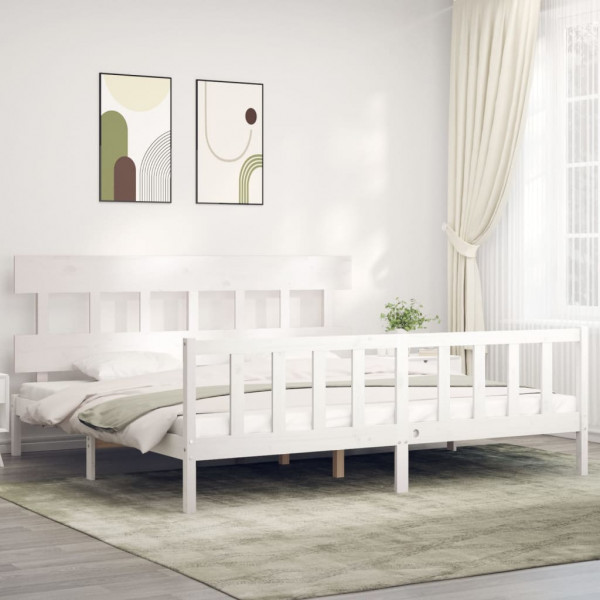Estructura de cama con cabecero madera maciza blanco 200x200cm D