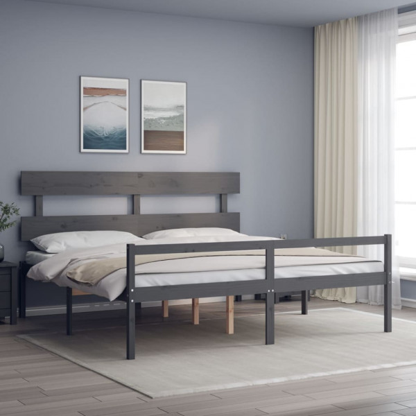 Estructura de cama con cabecero madera maciza gris 200x200cm D