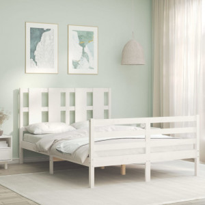 Estructura de cama con cabecero madera maciza blanco 140x190 cm D