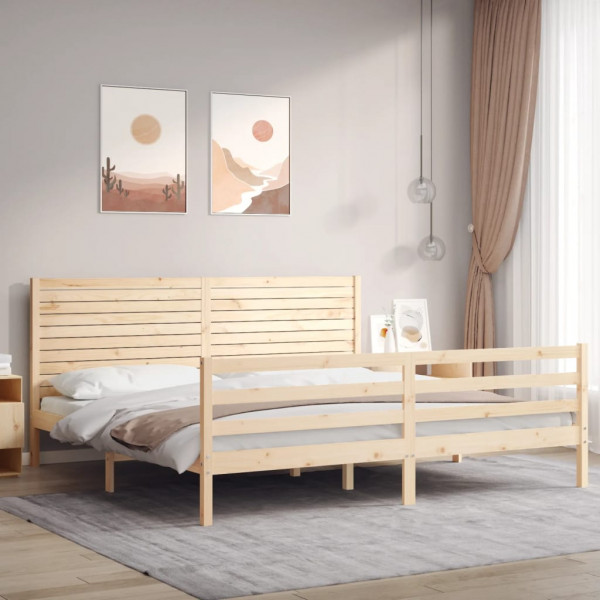 Estrutura de cama com cabeceira em madeira maciça 200x200 cm D