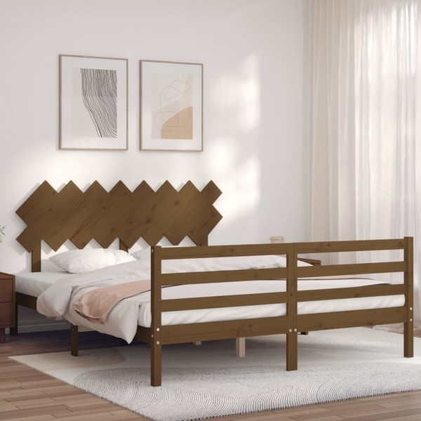 Estructura de cama con cabecero madera marrón miel 160x200 cm Estructura de cama con cabecero madera marrón miel 160x200 cm D