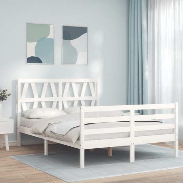 Estructura de cama con cabecero madera maciza blanco 120x200 cm D