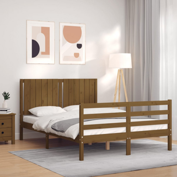 Estructura cama y cabecero madera maciza marrón miel 140x200 cm D