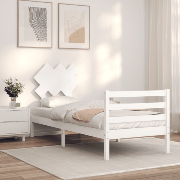 Estrutura de cama com cabeceira de madeira maciça branca 90x200 cm D