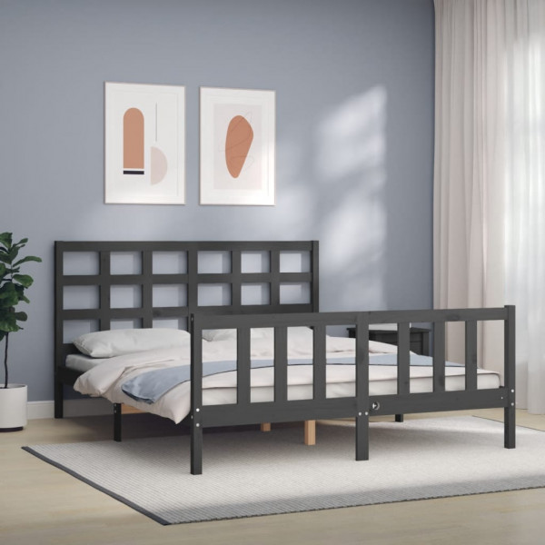 Estructura de cama matrimonio con cabecero madera maciza gris D