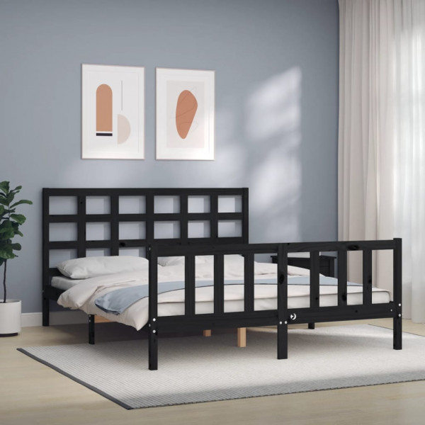 Estructura cama de matrimonio con cabecero madera maciza negro D