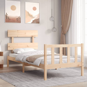 Estructura de cama individual con cabecero madera maciza D