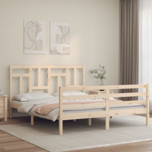 Estructura de cama de matrimonio con cabecero madera maciza D
