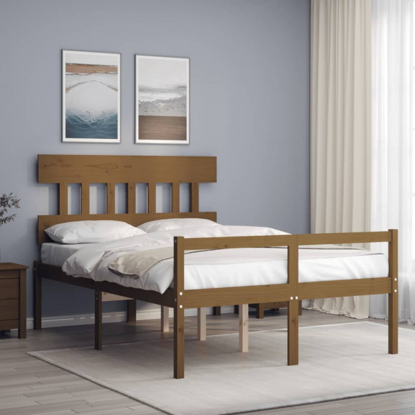 Estrutura cama e cabeçalho madeira maciça marrom mel 140x190 cm D
