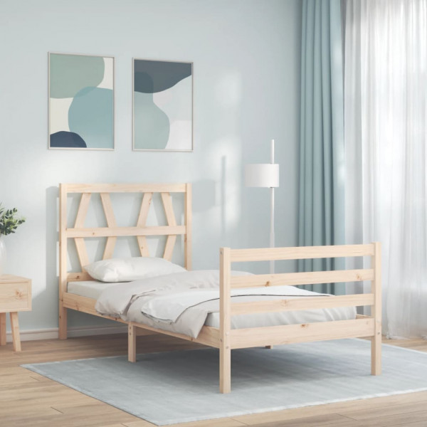 Estrutura de cama com cabeçalho de madeira maciça 90x200 cm D
