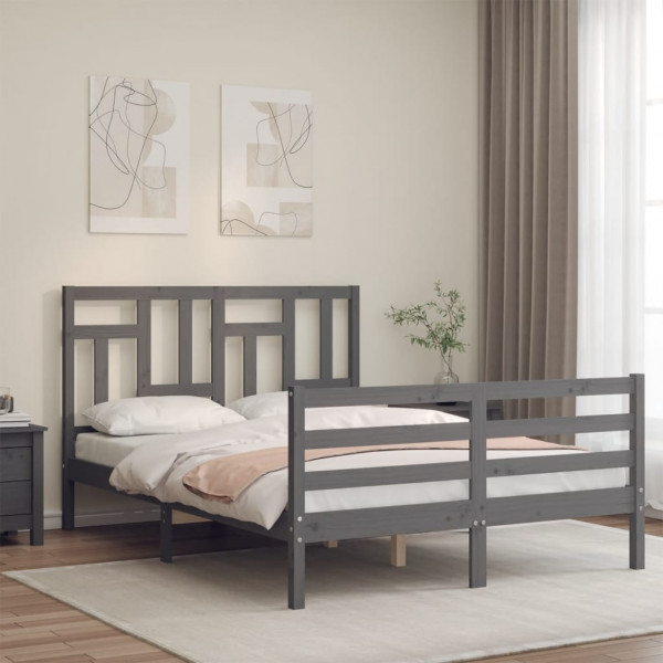 Estrutura de cama com cabeçalho de madeira maciça cinza 140x200 cm D