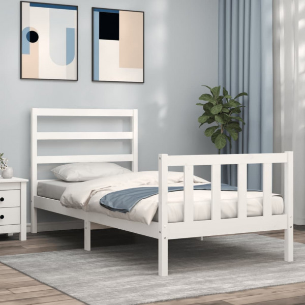 Estructura de cama con cabecero madera maciza blanco 90x200 cm D