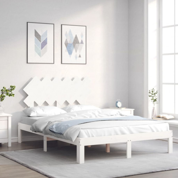 Estrutura de cama em madeira maciça branca com cabeceira 120x200 cm D