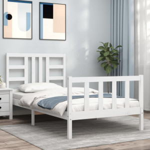 Estructura de cama con cabecero madera maciza blanco 90x190 cm D
