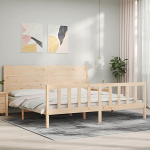 Estructura de cama con cabecero madera maciza 200x200 cm D