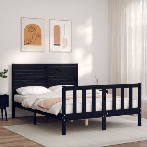 Estructura cama de matrimonio con cabecero madera maciza negra D