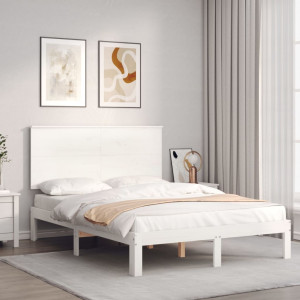 Estructura de cama con cabecero madera maciza blanco 140x200 cm D