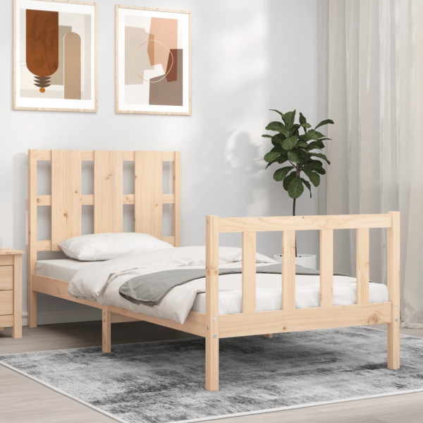 Estrutura de cama com cabeceira em madeira maciça 90x200 cm D
