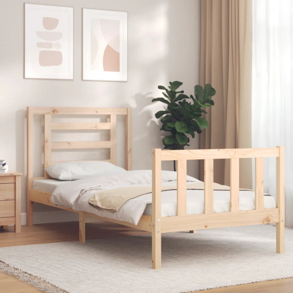 Estructura de cama con cabecero madera maciza 90x200 cm D