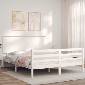 Estructura de cama con cabecero madera maciza blanco 160x200 cm D