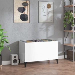 Mueble discos madera contrachapada blanco brillo 74.5x38x48 cm D